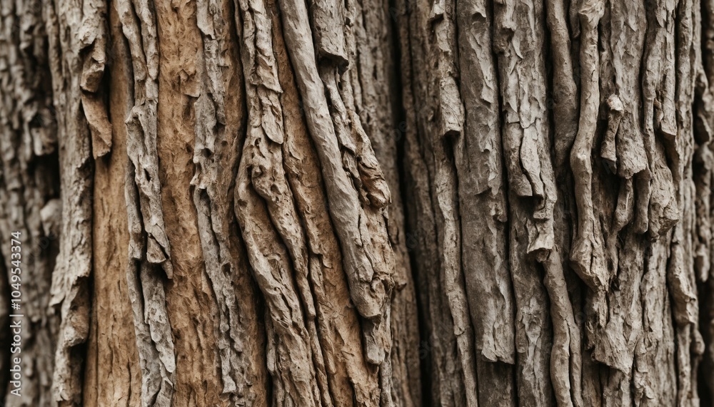 Obraz premium Rustic bark texture with deep grooves, weathered knots, and rough, splintered surface