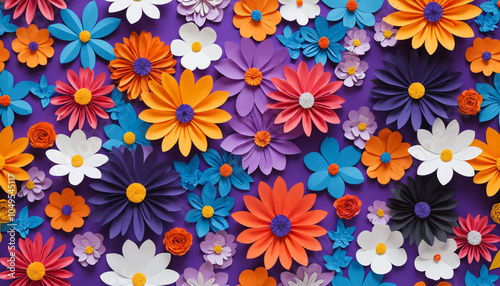 seamless pattern with paper flowers, Colorful Multiple paper flowers background 