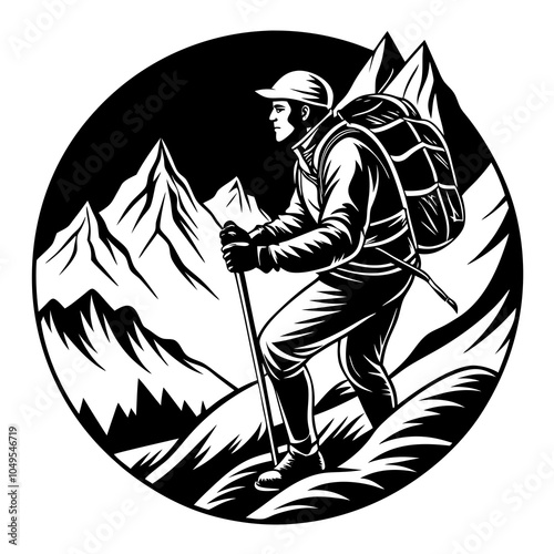 Mountain climber silhouette vector illustration on white background