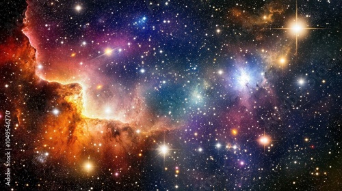 Background of dark space, filled with stars, constellations, and nebula clouds, vast and mysterious