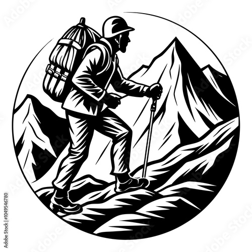 Mountain climber silhouette vector illustration on white background