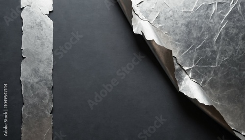 Layered silver and charcoal metallic papers with torn edges and rustic look photo