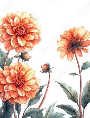 A painting of three orange flowers with green leaves. The flowers are arranged in a row, with the middle one slightly taller than the others. The painting has a warm and inviting mood