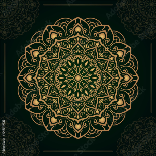 golden mandala ornament, round decorative design