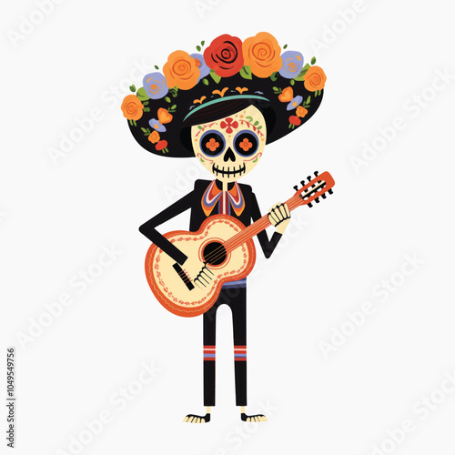 Colorful skeleton playing guitar