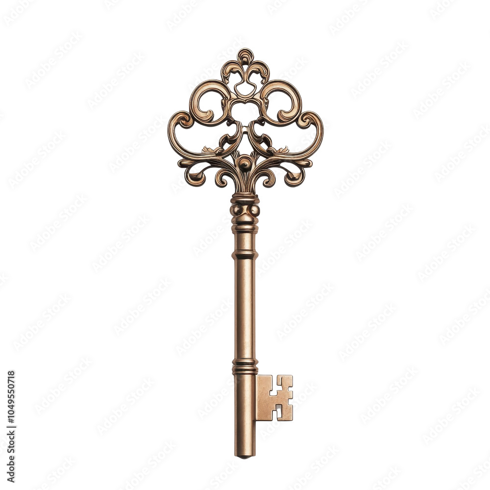 Art Nouveau style key, isolated on a white background. cutout png