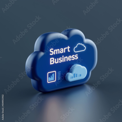 3D cloud icon with 'Smart Business' text on blue background symbolizing modern technology solutions for efficient data management.