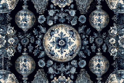 blue porcelain pattern paper seamless