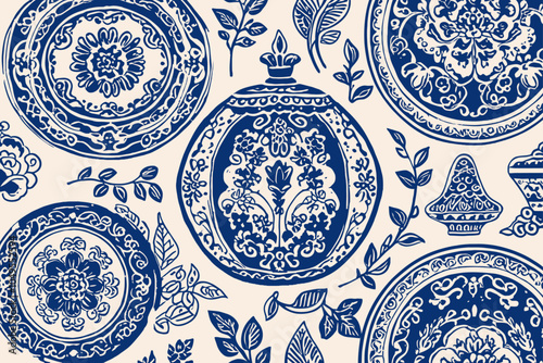 blue porcelain pattern paper seamless