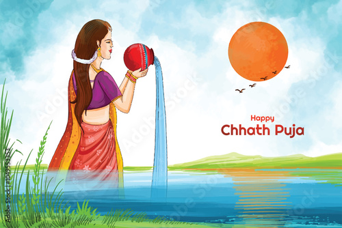 Illustration of happy chhath puja holiday card background
