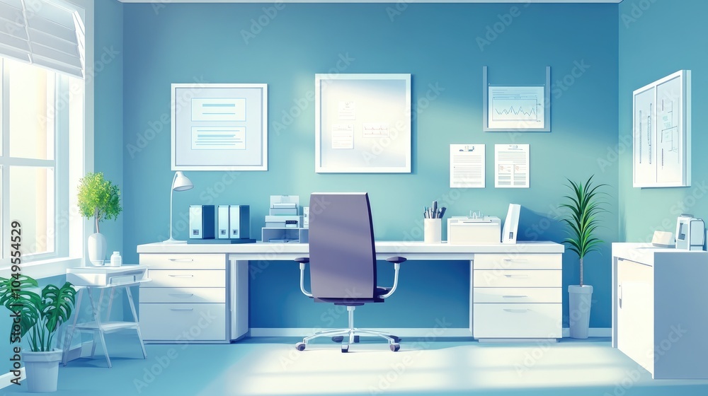 Fototapeta premium A bright, clean healthcare office with organized medical equipment, ideal for promoting professional healthcare and clinical settings