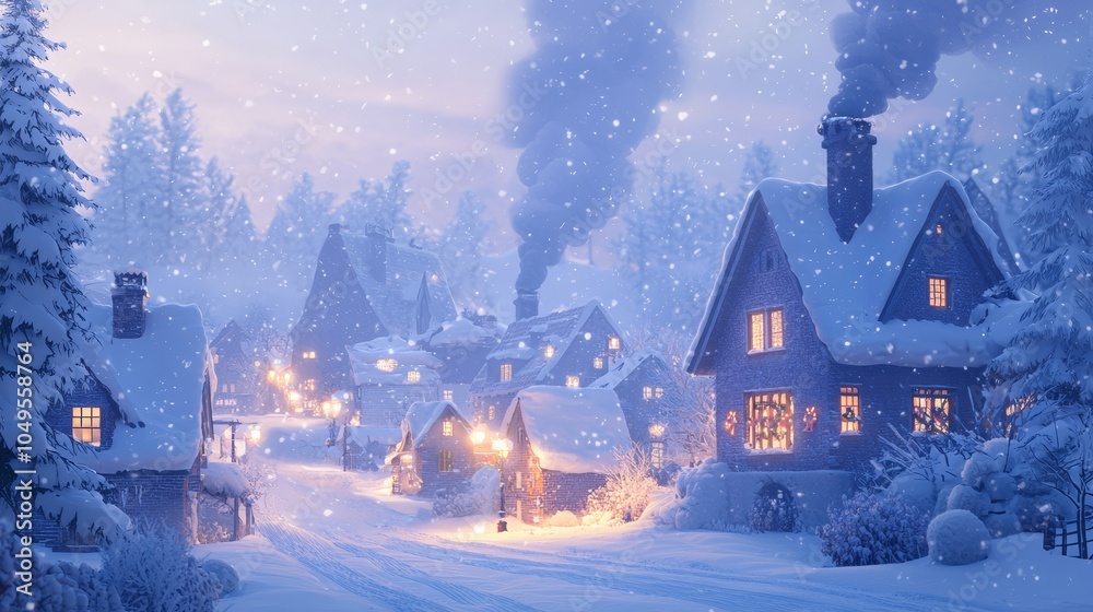 Fototapeta premium Christmas landscape background, suitable for desktop wallpaper, christmas gift card illustration