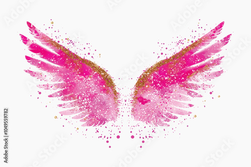 Vibrant pink watercolor angel wings