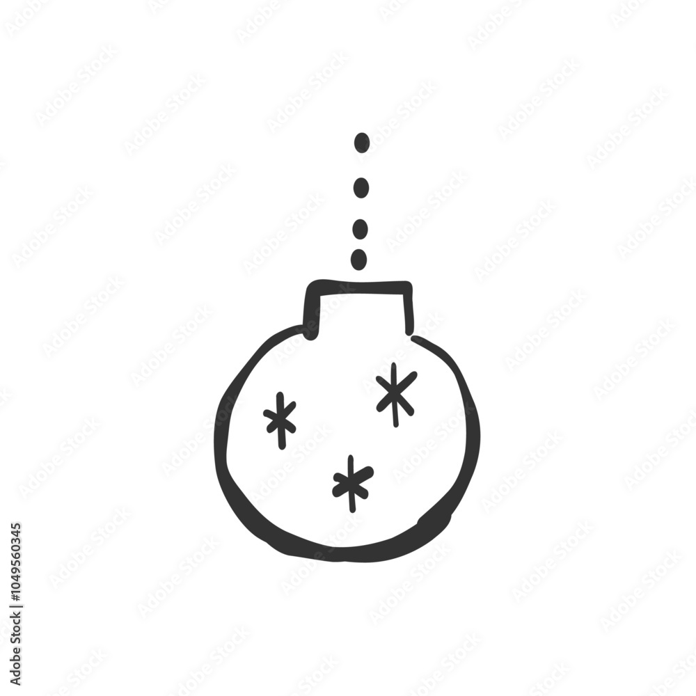 Obraz premium クリスマスオーナメントのモノクロ線画手描きイラストアイコン