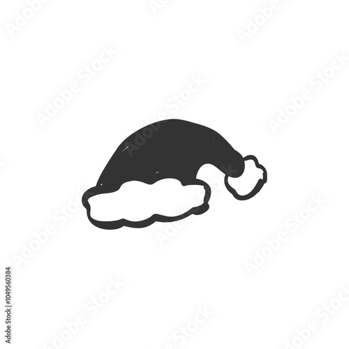 クリスマスサンタ帽のモノクロ線画手描きイラストアイコン