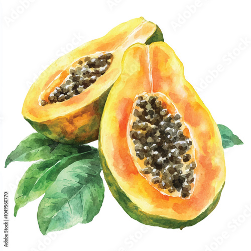 Papaya fruit watercolor clipart illustration