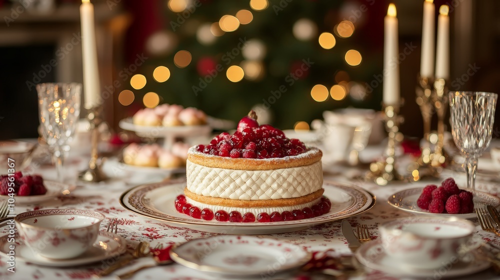 Whole Bolo Rei on Festive Table Whole Bolo Rei on Festive Table
