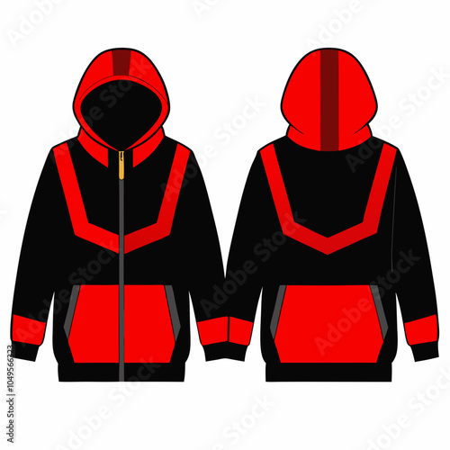 Realistic black and red hoodies silhouette vector illustration on white background