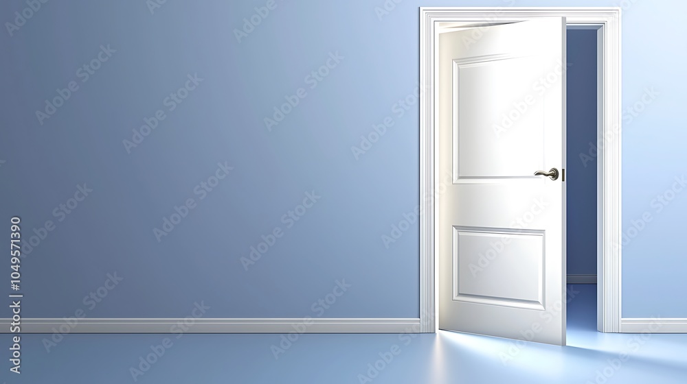 A bright, open doorway reveals a serene blue wall, inviting exploration and new possibilities. A bright, open doorway reveals a serene blue wall, inviting exploration and new possibilities.