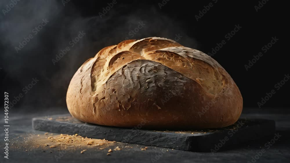 Rustic fresh bread on black background. Generative AI Rustic fresh bread on black background. Generative AI