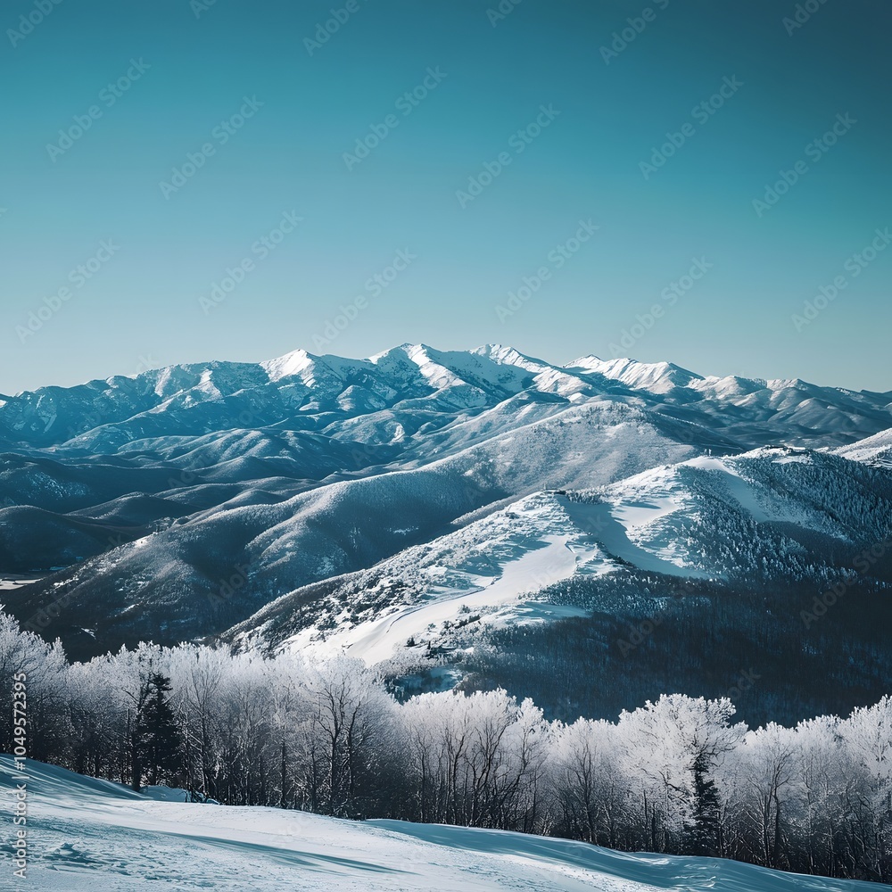 Obraz premium Serene Mountain Landscape Under Clear Blue Sky