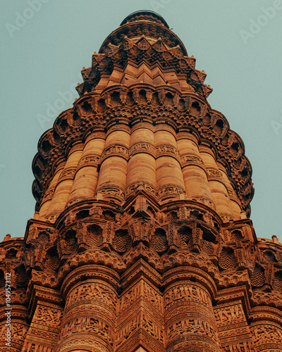 Kutub Meenar shot from low angle, Delhi photo