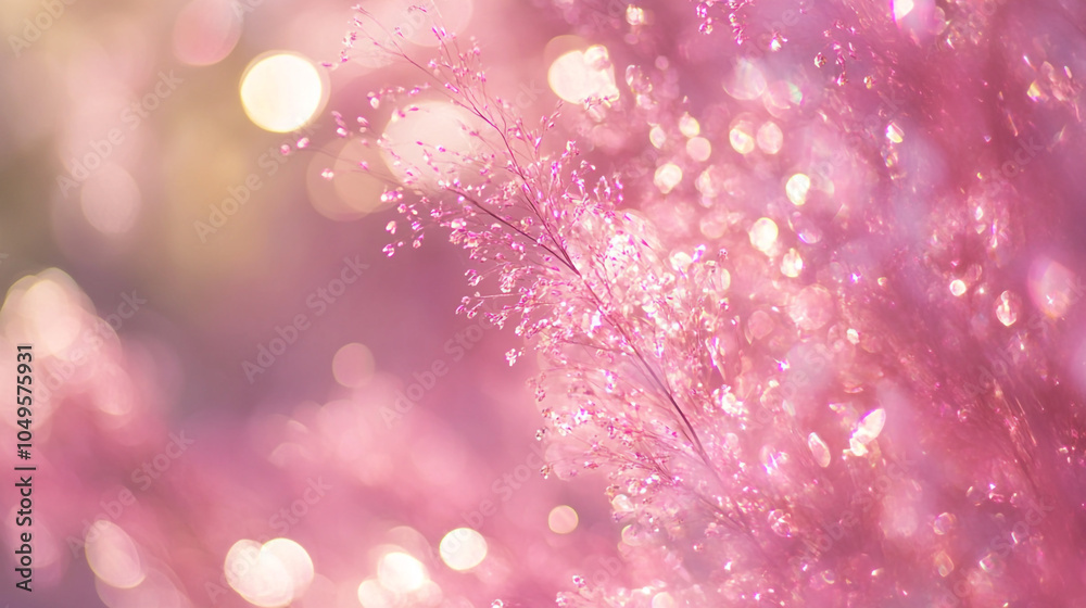 Delicate pink blossoms shimmer under soft sunlight in a serene botanical setting Delicate pink blossoms shimmer under soft sunlight in a serene botanical setting
