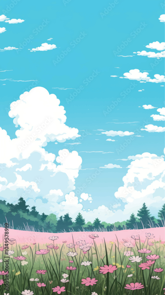 Obraz premium Serene meadow under blue sky