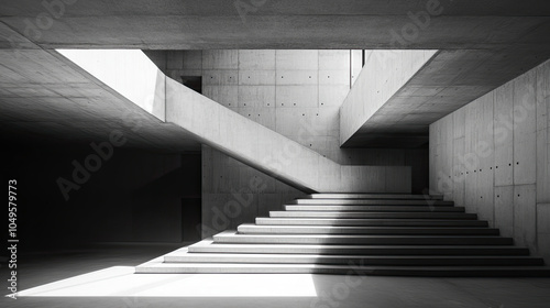 Black and white modern architecture, contrasting shadows