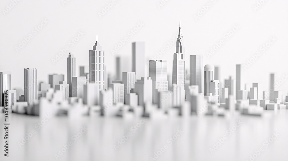 Fototapeta premium minimalist white model cityscape architecture skyline building concept render 3d