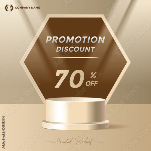 Promotion discount 70 percent off with podium color gold gradient template design