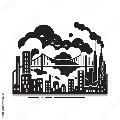 Misty City Silhouette Vector Illustration - High-Quality Urban Scene