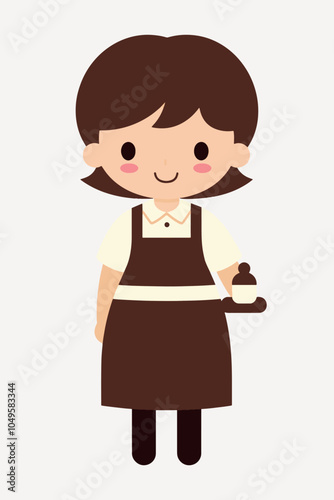 Cute cartoon waitress serving coffee