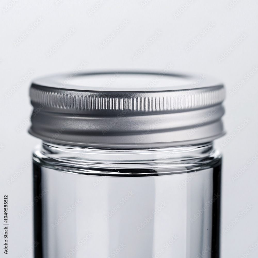 closeup of a clear glass jar with a silver lid against a white background closeup of a clear glass jar with a silver lid against a white background