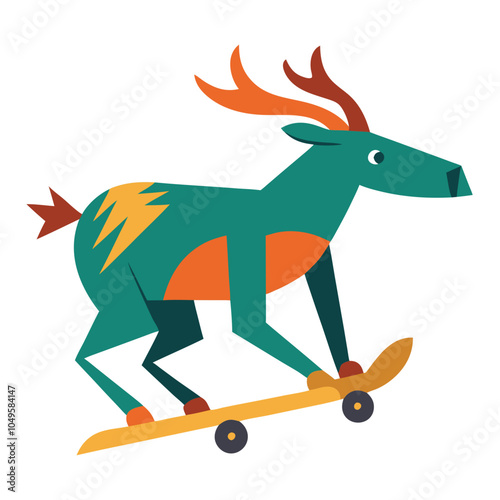 Skateboarding Deer: Fun, Colorful Illustration  photo