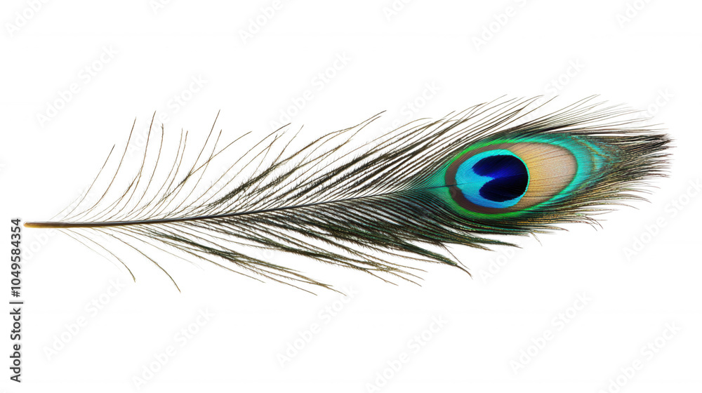 Obraz premium A vibrant peacock feather showcasing intricate patterns and striking colors against a black background.