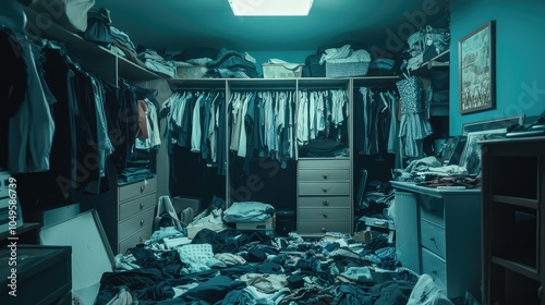 Obraz na płótnie Overstuffed Closet with Clothes Spilling Outside