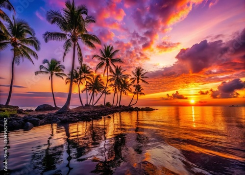 Breathtaking Sunset Over the Ocean Horizon in Kona Hawaii - Tropical Paradise Scenery