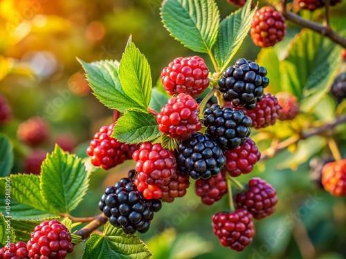 Buckthorn Rhamnus catharticus Black Berries on Thorn Bush in High Dynamic Range photo