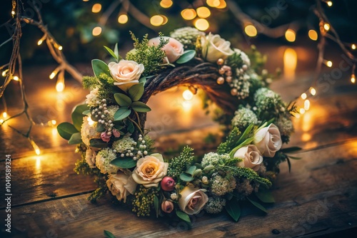 Low Light Wedding Wreath Photography for a Romantic Bride Aesthetic photo