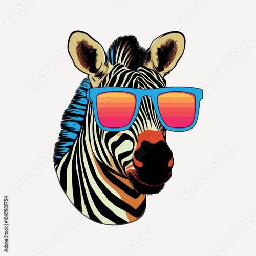 Stylish zebra wearing colorful sunglasses