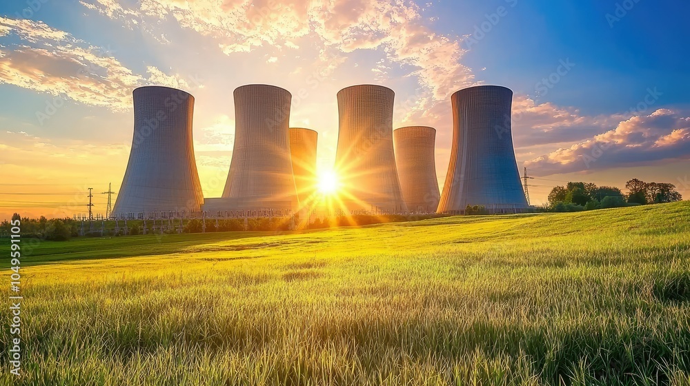 Dramatic View of Cooling Towers at Nuclear Power Plant Dramatic View of Cooling Towers at Nuclear Power Plant