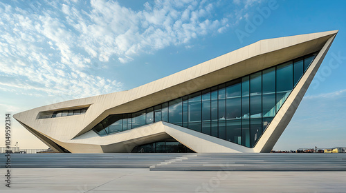 Contemporary Sharp-Lined Building Design Featuring Glass Facade and Modern Architecture Elements photo