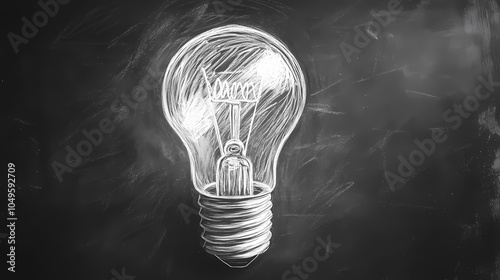 Hand-drawn lightbulb on a blackboard symbolizing idea creation and inspiration. Chalkboard Drawing. Illustration