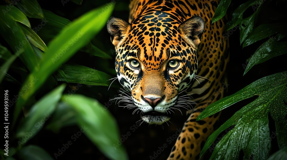 Obraz premium Jaguar Lurking in Shadows of Rainforest Greenery
