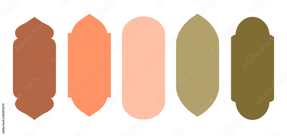 Collection of silhouettes of islamic windows and arches in oriental style with modern design. Frames in arabic muslim design for Ramadan Kareem. Vector shape of mosque gate, windows, lantern. EPS10