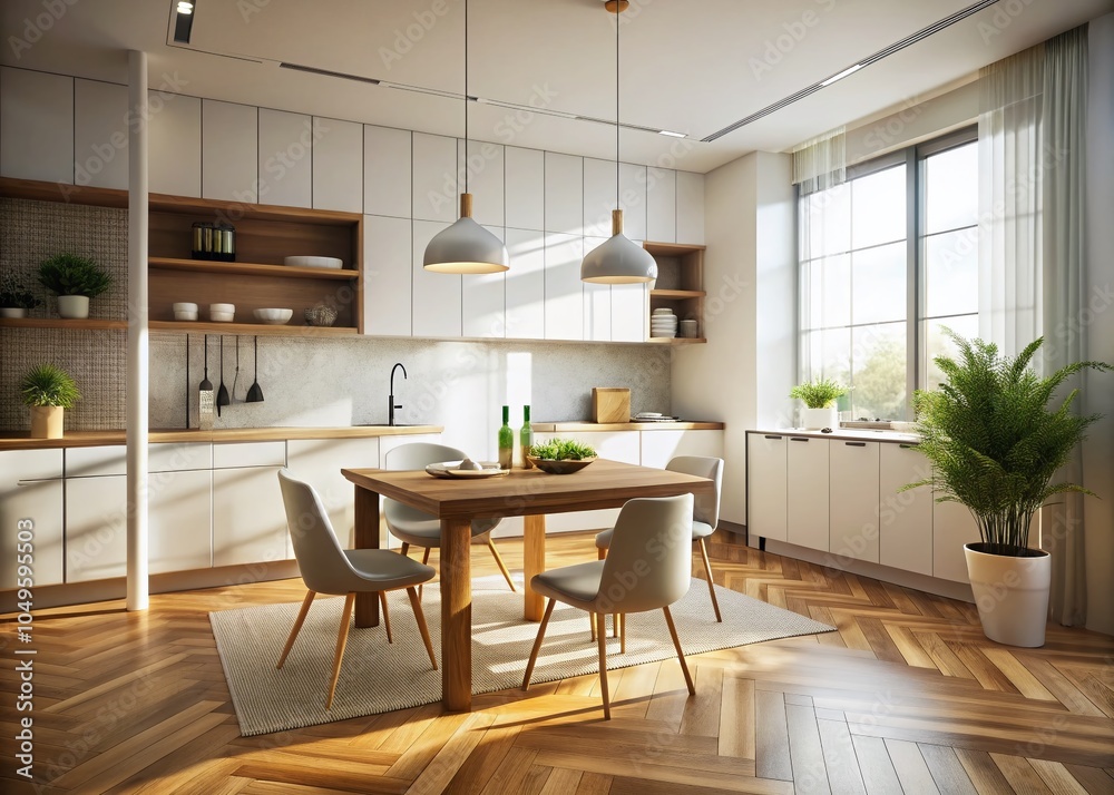 Minimalistic Modern Kitchen Design with Dining Area - Abstract Interior Concept Minimalistic Modern Kitchen Design with Dining Area - Abstract Interior Concept
