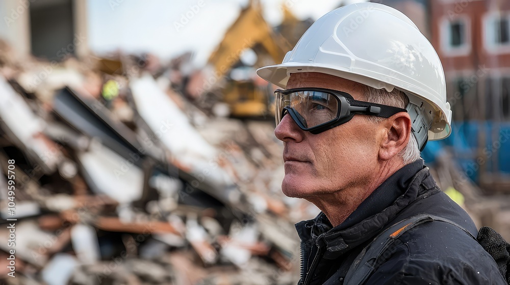 Construction Worker in Hard Hat and Safety Goggles Construction Worker in Hard Hat and Safety Goggles
