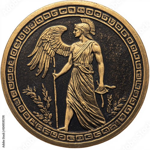 gold and black greek mythology coin medallion image