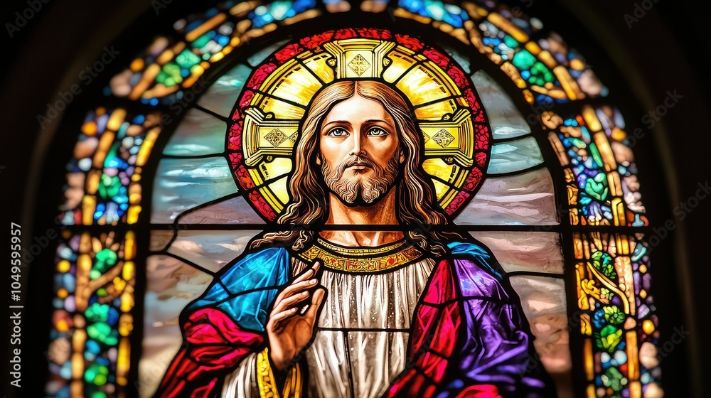 Obraz premium Stained Glass Window Depicting Christ in Close Up